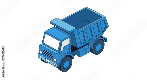 Blue dump truck isolated on a white background. Suitable for construction, transportation and industrial designs, childrens illustrations, and educational materials.