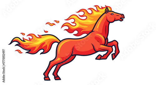 Fiery red horse leaping with flames for mane and tail, perfect for designs relating to power, strength, and passion.
