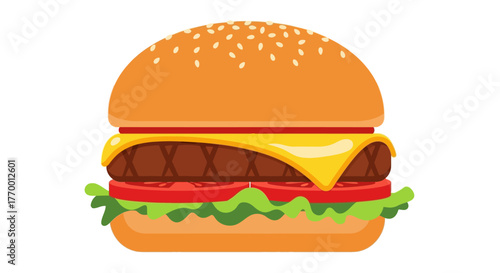 Cartoonstyle cheeseburger suitable for foodthemed designs, advertisements, menus, and social media content featuring a delicious and appetizing meal.