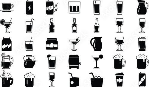 Drinks icons vector illustration beverage collection assorted types set