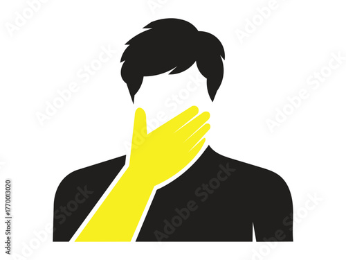 Silhouette of a person covering their mouth with their hand isolated on white background