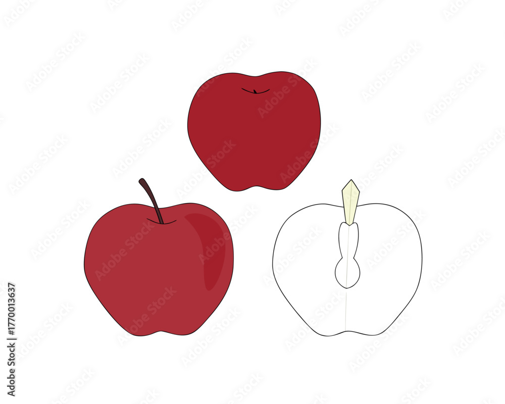 Fototapeta premium A sweet red apple with a leaf design is a symbol of fresh, healthy, and natural food showing love with a heart illustration