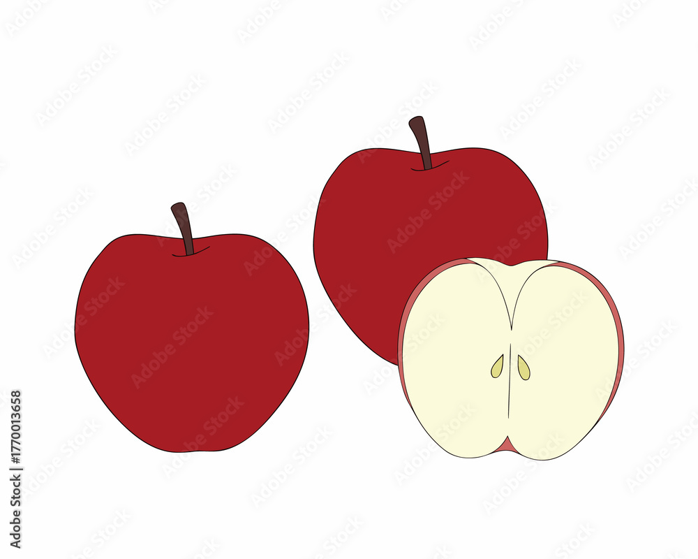 Fototapeta premium Red apple isolated on a white background with a leaf, a fresh and healthy fruit object