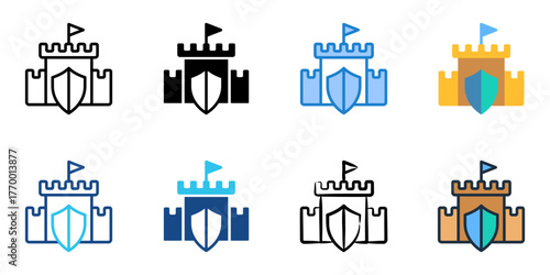 Fortification icon set multiple style collection 

