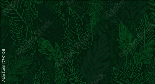 dark green jungle leaves pattern rich organic texture for stylized backgrounds ideal for eco-friendly design and natural growth.