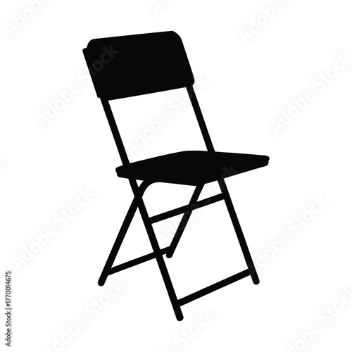 Simple Folding Chair Black Silhouette: Portable Furniture, Event Seating, and Indoor Space