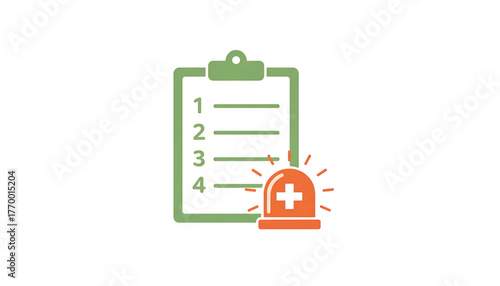 Vector  of checklist with alert alarm emergency siren beacon flashlight. Symbol of emergency action paln.eps