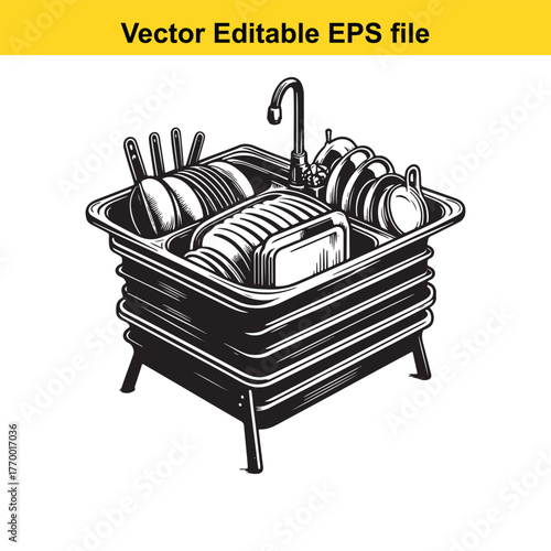 Vintage kitchen sink with dishes drying on a rack