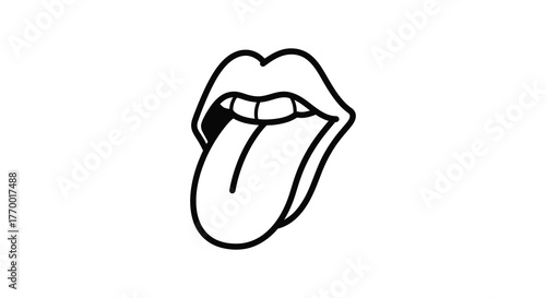 Bold black and white outline of a mouth with tongue sticking out silhouette