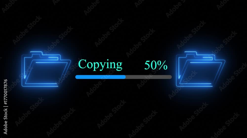 Neon glowing file transfer from computer folder to folder concept ...