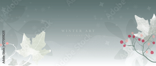 Soft botanical winter vector background with translucent leaves and subtle snow, airy seasonal backdrop for invitations and covers