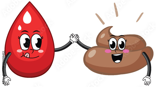 Cartoon Blood Drop and Poop Character High Five