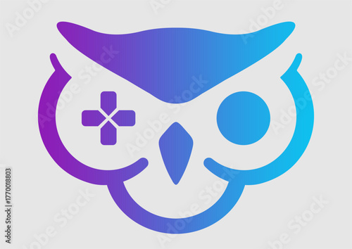 Gradient blue-purple owl logo. Modern technology and gaming mascot design with abstract style