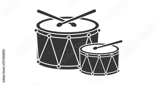 Two drum silhouettes with drumsticks ready for a musical performance or celebration