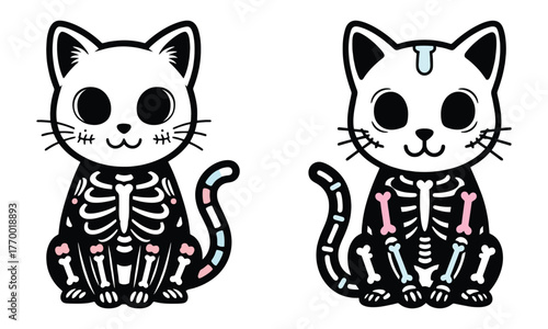 Cute skeleton cat duo adorable halloween feline spooky fun artistic design