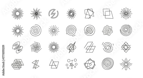 Collection of abstract geometric and chaotic line art shapes and icons. EPS Editable