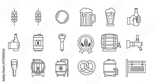 Collection of Beer Icons and Symbols for Brewing and Drinks. EPS Editable