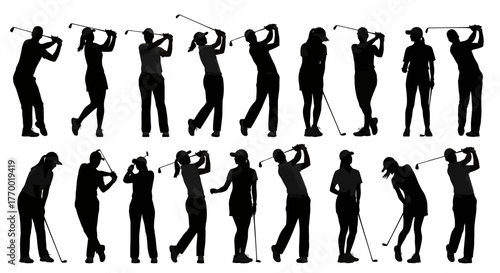 Collection of Golf Player Silhouettes in Various Poses. EPS Editable
