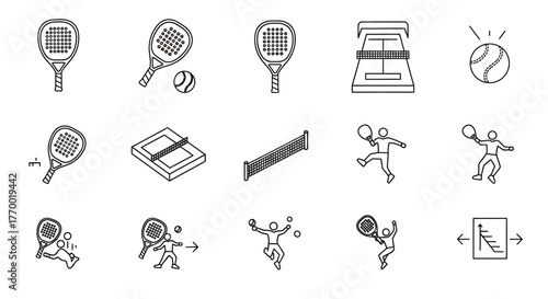 Collection of Padel Tennis Icons and Elements for Sports Design. EPS Editable