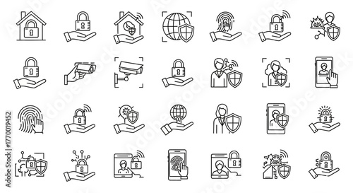 Collection of Security and Protection Icons for Digital and Physical Safety. EPS Editable