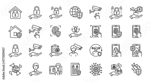 Collection of Security and Technology Icons Representing Digital Safety and Protection. EPS Editable