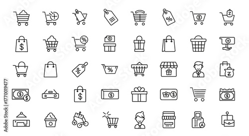 Collection of Shopping and Commerce Icons for Digital and Print Media. EPS Editable