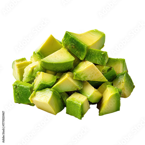 Pile of fresh, green avocado chunks against a dark backdrop