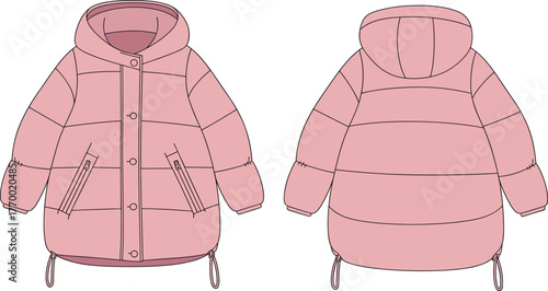 Raglan Sleeve Pullover Hoodie Technical Flat Sketch Vector Template Outline Kangaroo Pocket Casual Apparel Design.