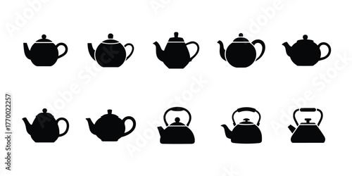 Minimal teapot silhouettes collection isolated on white background