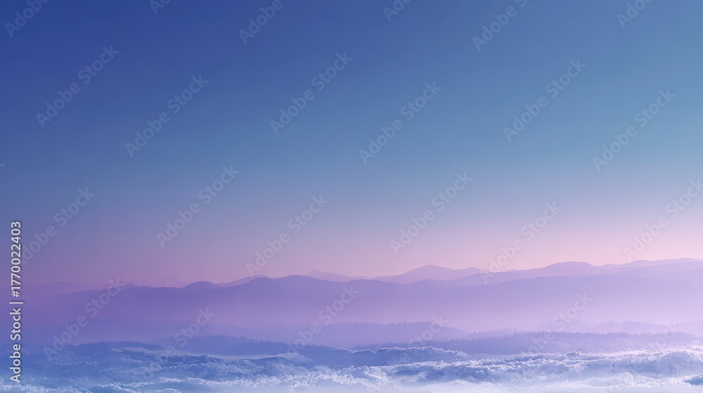 Fototapeta premium Serene Mountain Landscape with Soft Pastel Sky and Gentle Fog