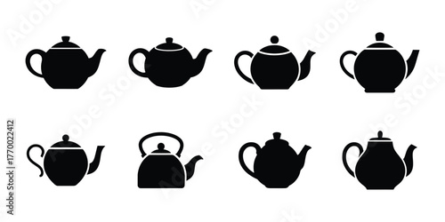 Vector teapots silhouette collection on clean background