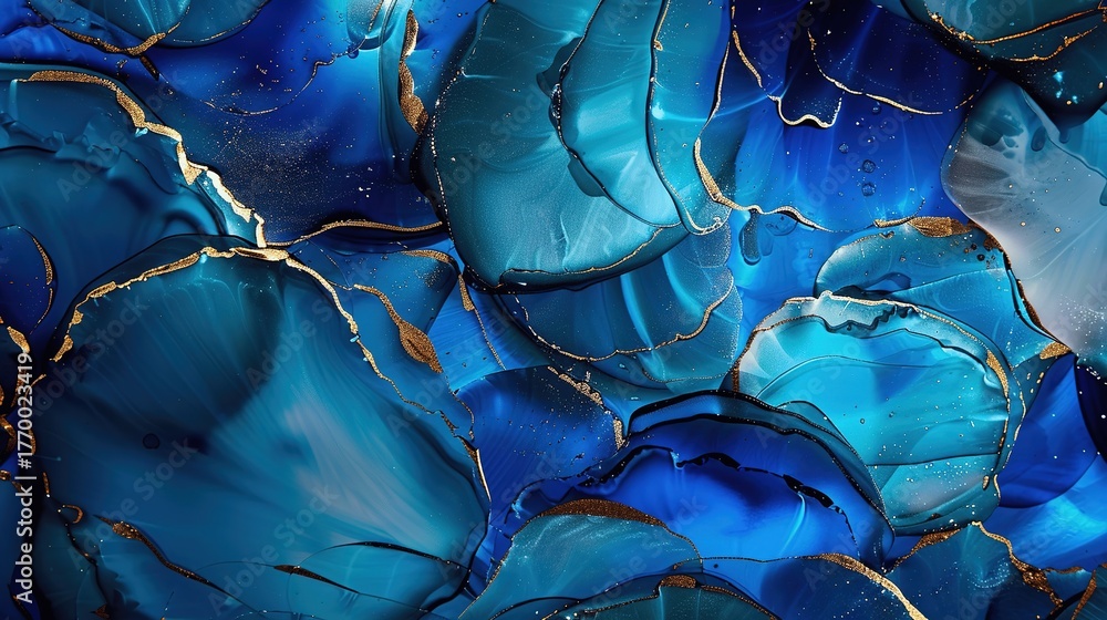 Obraz premium Elegant Blue Abstract Art with Gold Accents and Fluid Patterns