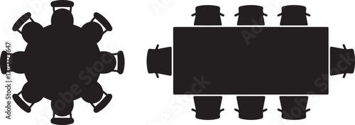 Meeting Room Setup Vector Illustration with Round and Rectangular Tables