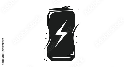 Stylized black silhouette of an energy drink can with a lightning bolt symbol representing power and refreshment silhouette
