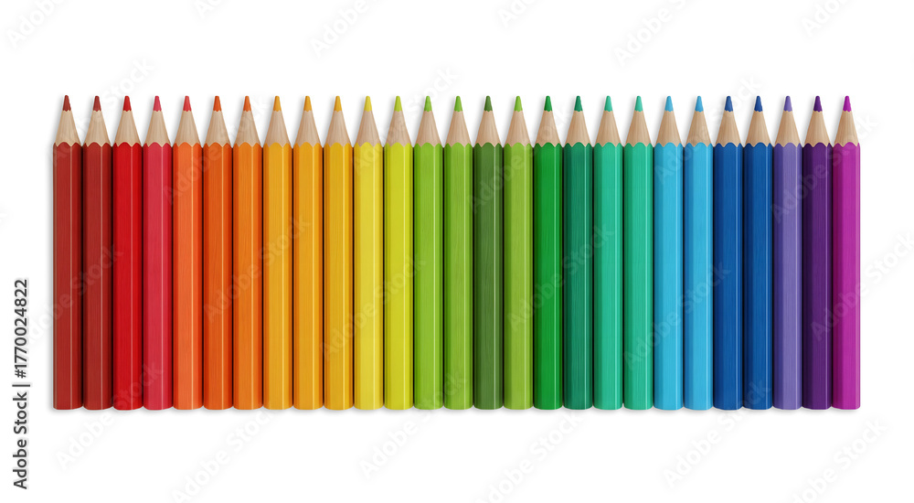 Obraz premium Colorful pencils in row isolated on white or transparent background