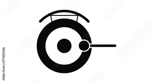 A simple black silhouette of a gong with a mallet ready to strike symbolizing sound and performance