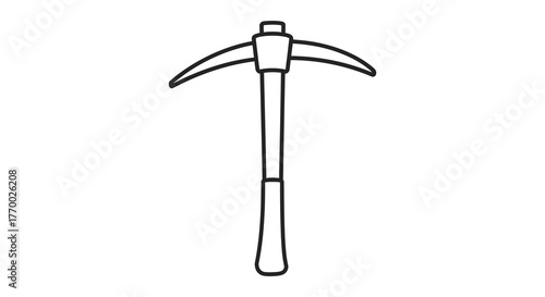 A simple black and white line drawing silhouette of a pickaxe tool on a white background