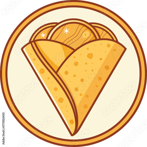 Cartoon flat style drawing fresh delicious crispy crepes restaurant logo emblem. Sweet snack shop logotype template concept for cafe, shop or food delivery service. Graphic design vector illustration