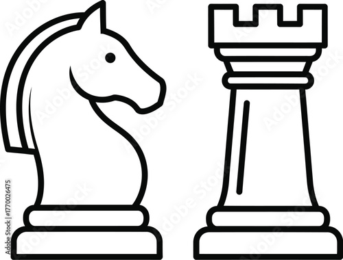 daba hours.epsChess Pieces Line Icons – Knight and Rook Vector Illustration