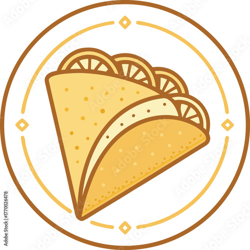 Cartoon flat style drawing fresh delicious crispy crepes restaurant logo emblem. Sweet snack shop logotype template concept for cafe, shop or food delivery service. Graphic design vector illustration