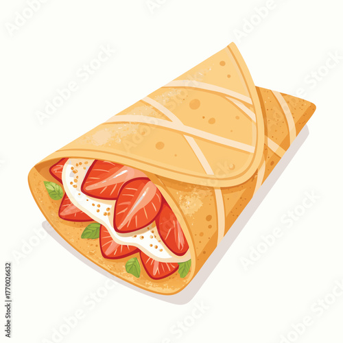 Cartoon flat style drawing fresh delicious crispy crepes restaurant logo emblem. Sweet snack shop logotype template concept for cafe, shop or food delivery service. Graphic design vector illustration