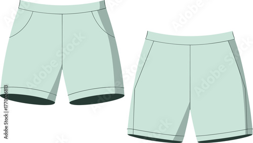 Womens Long Quilted Puffer Jacket Technical Flat Sketch Vector Template Hooded Winter Outerwear Design.