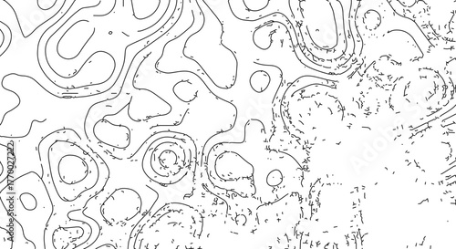 Abstract Topographic Map Illustration with Contour Lines and Densely Populated Areas Featuring Detailed Terrain Representation Depicting Elevation and Geographical Complexity