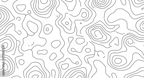 Contour Lines Topographic Map Abstract Design for Cartography and Geography Visualization with Black Lines on White Background
