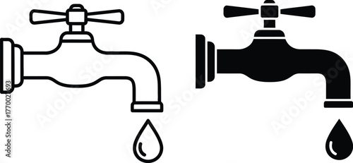 water tap1.epsWater Faucet and Tap Icon – Black Plumbing Silhouette with Dripping Drop Symbol for Utility and Conservation Design