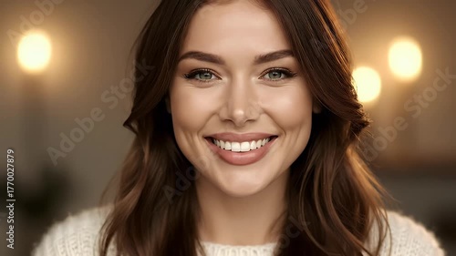 Radiant Smile: Portrait of a Confident Young Woman with Warm Lighting