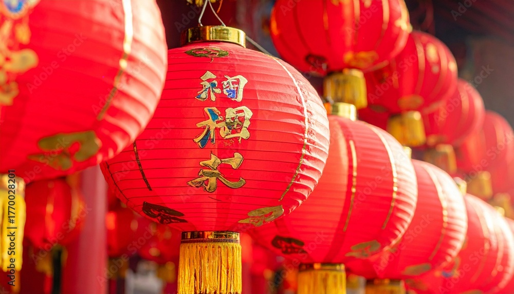 Fototapeta premium Close-up of the traditional Chinese red lantern. Chinese New Year decoration for celebration.