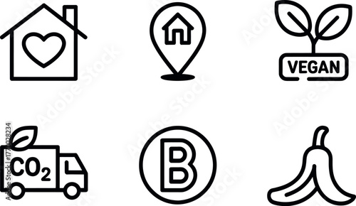 Minimalist line art icons set for eco-friendly business and sustainable lifestyle concepts vector