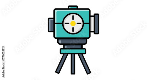 laser level surveying instrument icon on tripod for precise measurement and engineering symbolizing modern construction and land survey.