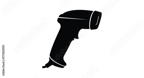 Black silhouette of a handheld infrared thermometer gun for measuring temperature in a simple graphic style